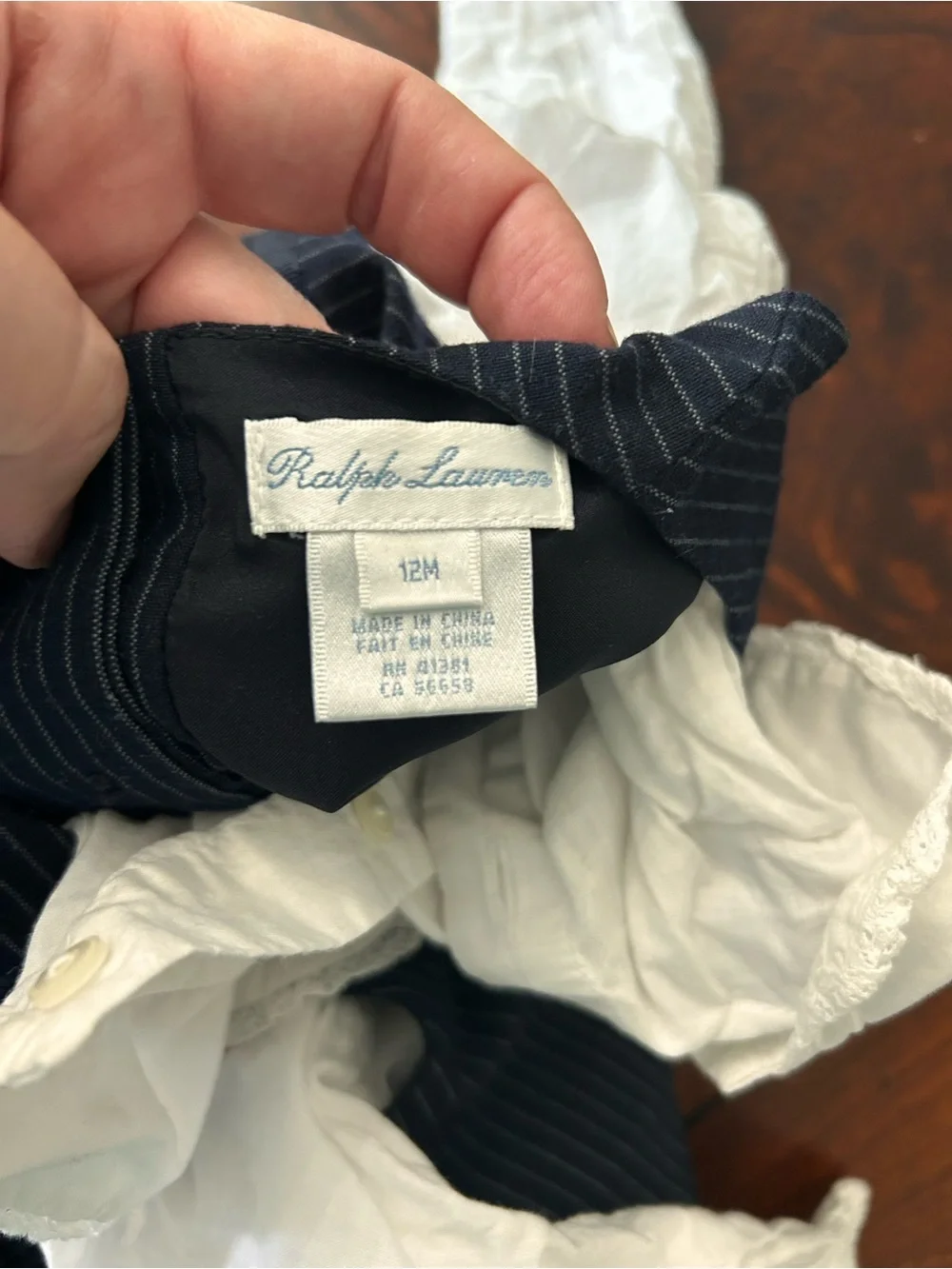 vintage Ralph Lauren 2 Pc Baby girls 12 m Navy pinafore dress set White Blouse